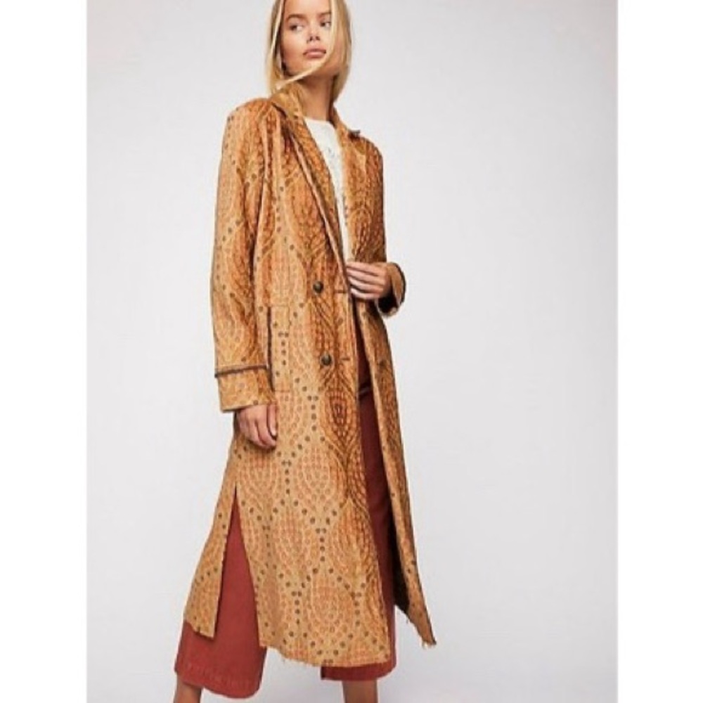 Free people out all night coat tapestry, duster jacket sz small